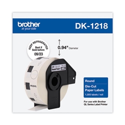 Brother DK1218 White Round Paper Adhesive Labels, 0.94"diameter (24mm) (1,000 Labels)