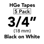 Brother HGE2415PK Black on White HGe Tape with Standard Adhesive 18mm x 8m (3/4" x 26'2") Pack of 5