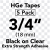 Brother HGES1415PK Black on Clear High Grade Tape 18mm x 8m (3/4" x 26'2") Pack of 5