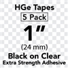 Brother HGES1515PK Black on Clear High Grade Tape 24mm x 8m (1" x 26'2") Pack of 5