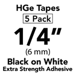 Brother HGES2115PK Black on White High Grade Tape 6mm x 8m (1/4" x 26'2") Pack of 5