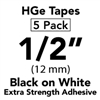 Brother HGES2315PK Black on White High Grade Tape 12mm x 8m (1/2" x 26'2") Pack of 5