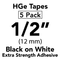 Brother HGES2315PK Black on White High Grade Tape 12mm x 8m (1/2" x 26'2") Pack of 5