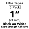 Brother HGES2515PK Black on White High Grade Tape 24mm x 8m (1" x 26'2") Pack of 5
