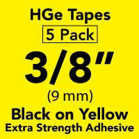 Brother HGES6215PK Black on Yellow High Grade Tape 9mm x 8m (3/8" x 26'2") Pack of 5