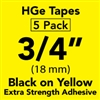 Brother HGES6415PK Black on Yellow High Grade Tape 18mm x 8m (3/4" x 26'2") Pack of 5