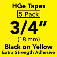 Brother HGES6415PK Black on Yellow High Grade Tape 18mm x 8m (3/4" x 26'2") Pack of 5