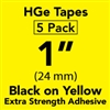 Brother HGES6515PK Black on Yellow High Grade Tape 24mm x 8m (1" x 26'2") Pack of 5
