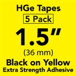 Brother HGES6615PK Black on Yellow High Grade Tape 36mm x 8m (1 1/2" x 26'2") Pack of 5