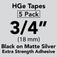 Brother HGES9415PK Black on Matte Silver High Grade Tape 18mm x 8m (3/4" x 26'2") Pack of 5