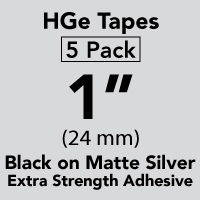 Brother HGES9515PK Black on Matte Silver High Grade Tape 24mm x 8m (1" x 26'2") Pack of 5