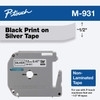 Brother M931 Black on Silver Non-Laminated Tape 12mm x 8m (1/2" x 26'2" long)