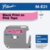 Brother ME31 Black on Pink Non-Laminated Tape 12mm x 8m (1/2" x 26'2" long)
