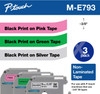 Brother ME793 Black On Pink/Black on Green/Black on Silver Value Pack Non-Laminated Tape 9mm x 8m (3/8" x 26'2")