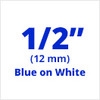 Brother TC22 Blue on White Laminated Tape 12mm x 7.5m (1/2" x 25' long) - Pack of 2