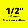 Brother TC7001 Black on Yellow Laminated Tape 12mm x 7.5m (1/2" x 25' long)