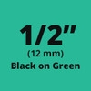 Brother TC8001 Black on Green Laminated Tape 12mm x 7.5m (1/2" x 25' long)