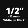 Brother TX3351 White on Black Laminated Tape for Indoor and Outdoor Use 12mm x 15m (1/2" x 50')