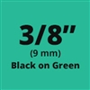 Brother TZe721 Compatible Black on Green Laminated Tape for Indoor and Outdoor Use 9mm x 8m (3/8" x 26'2") 