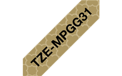 Brother TZeMPGG31 Black on Gold Geometric Patterned Laminated Tape 12mm x 5m (1/2" x 16'4")