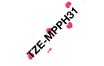 Brother TZeMPPH31 Black on Pink Hearts Patterned Laminated Tape 12mm x 5m (1/2" x 16'4")