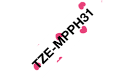 Brother TZeMPPH31 Black on Pink Hearts Patterned Laminated Tape 12mm x 5m (1/2" x 16'4")