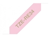 Brother TZeRE34 Gold on Pink Ribbon Labelling Tape 12mm x 4m (1/2" x 13') 