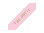 Brother TZeRE34 Gold on Pink Ribbon Labelling Tape 12mm x 4m (1/2" x 13') 