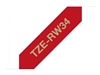 Brother TZeRW34 Gold on Red Ribbon Labelling Tape 12mm x 4m (1/2" x 13') 