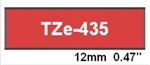 Brother TZe435 White on Red Laminated Tape for Indoor and Outdoor Use 12mm x 8m (1/2" x 26'2") 