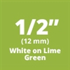 Brother TZeMQG35 White Print on Lime Green Laminated Tape for Indoor and Outdoor Use 12mm x 5m (1/2" x  16'4") 