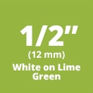 Brother TZeMQG35 White Print on Lime Green Laminated Tape for Indoor and Outdoor Use 12mm x 5m (1/2" x  16'4") 