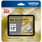 Brother TZePR831 White on Glitter Gold Laminated Tape for Indoor and Outdoor Use 12mm x 5m (1/2" x  16'4") 