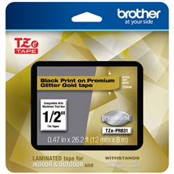 Brother TZePR935 White on Glitter Silver Laminated Tape for Indoor and Outdoor Use 12mm x 5m (1/2" x  16'4") 