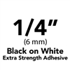 Brother TZeS211 Black on White Laminated Tape with Extra Strength Adhesive 6mm x 8m (1/4" x 26'2")