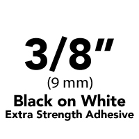 Brother TZeS221 Black on White Laminated Tape with Extra Strength Adhesive 9mm x 8m (3/8" x 26'2")