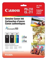Canon CL211 / PG210 ( 2974B014 ) OEM Black/Colour High Yield Ink Cartridges, Combo Pack (Includes 2 x PG210 and 1 x CL211 )