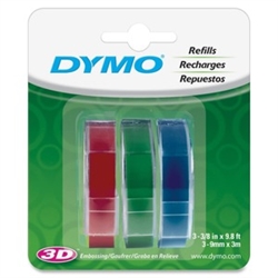 Dymo LT Plastic Labels White on Blue/Green/Red 3-Pack 3/8" x 9'5" (9mm x 3m) - 1741671