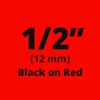 Dymo LT Plastic Labels Black on Red 1/2" x 13' (12mm x 4m) - 91333