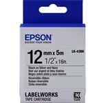 Epson LabelWorks LK 1/2" (12mm) x 16' (5m) Black on Silver & Navy Reversible Ribbon Tape - LK-43BK