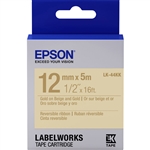 Epson LabelWorks LK 1/2" (12mm) x 16' (5m) Gold on Beige & Gold Reversible Ribbon Tape - LK-4BKK