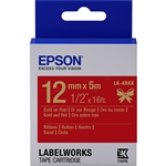 Epson LabelWorks LK 1/2" (12mm) x 16' (5m) Gold on Red Ribbon Tape - LK-4RKK