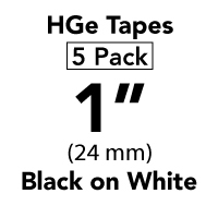 Brother HGE2515PK Black on White HGe Tape with Standard Adhesive 24mm x 8m (1" x 26'2") Pack of 5