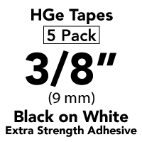 Brother HGES2215PK Black on White High Grade Tape 9mm x 8m (3/8" x 26'2") Pack of 5