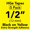 Brother HGES6315PK Black on Yellow High Grade Tape 12mm x 8m (1/2" x 26'2") Pack of 5