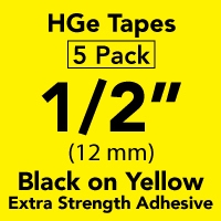 Brother HGES6315PK Black on Yellow High Grade Tape 12mm x 8m (1/2" x 26'2") Pack of 5