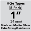Brother HGES9515PK Black on Matte Silver High Grade Tape 24mm x 8m (1" x 26'2") Pack of 5