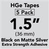Brother HGES9615PK Black on Matte Silver High Grade Tape 36mm x 8m (1 1/2" x 26'2") Pack of 5