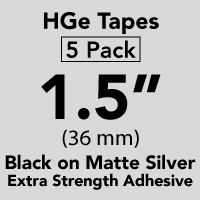 Brother HGES9615PK Black on Matte Silver High Grade Tape 36mm x 8m (1 1/2" x 26'2") Pack of 5