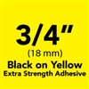 Brother TZeS641 Black on Yellow Laminated Tape with Extra Strength Adhesive 18mm x 8m (3/4" x 26'2")